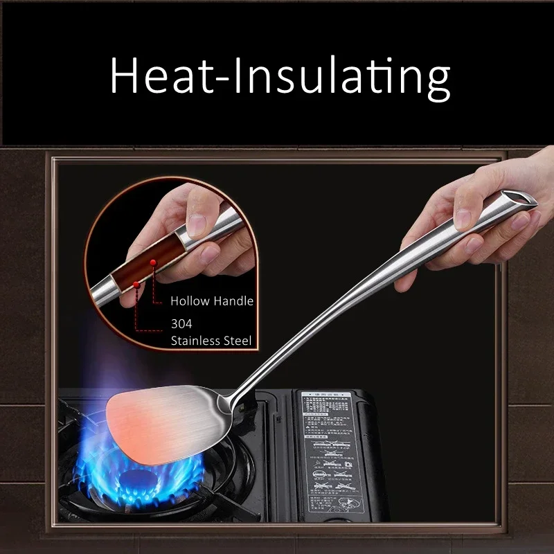 Raspador familiar de acero inoxidable 304, espátula para freír, cuchara para servir, cocina, giratoria para hornear, certificado de lujo