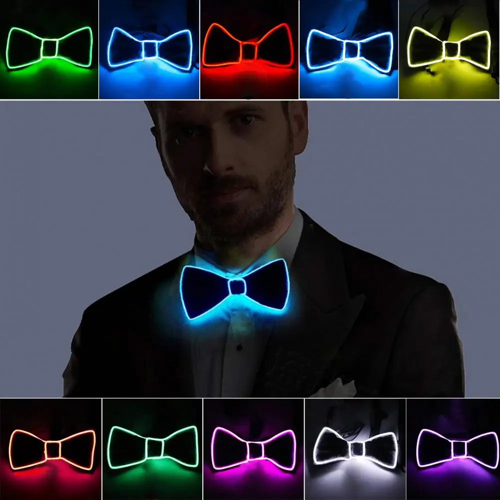 Party Bow Tie Flashing Led Light Up Bow Tie for Men Adjustable Party Necktie Performance Props Long-lasting Dance Christmas