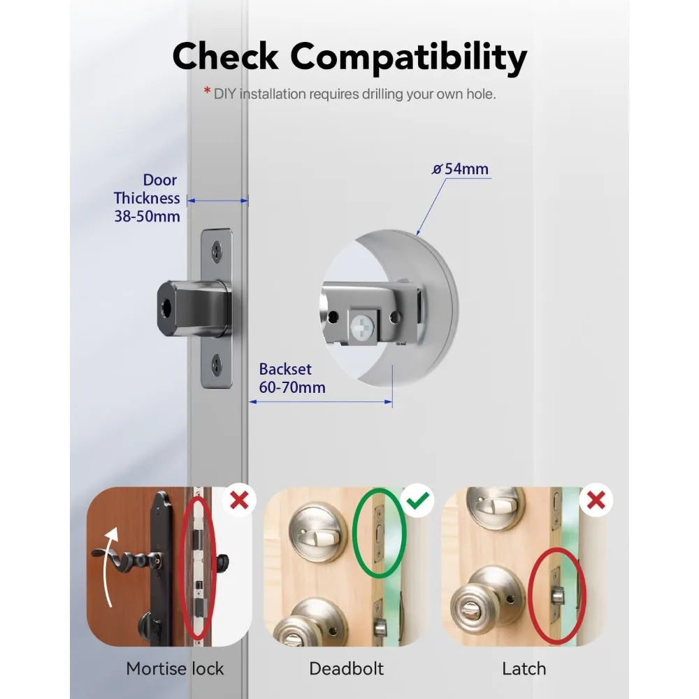 Smart Lock Fingerprint Door Deadbolt Lock 4-in-1 Entry Door Locks Smart (Cloud Brushed Nickel)