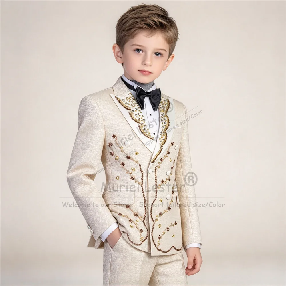 Luxury Boy's Suit For Wedding Beaded Stones Children Tuxedo Customized 2 Piece Sets Kids Graduation Ceremony Birthday Attire