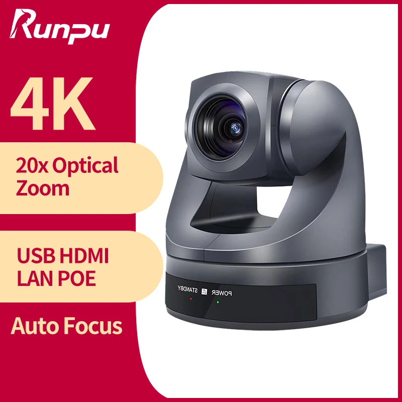 Runpu 4K/30fps Conference Camera PTZ Video 20X Zoom Ai Tracking Ptz Camera USB HDMI LAN POE For Educate Live Business Meeting