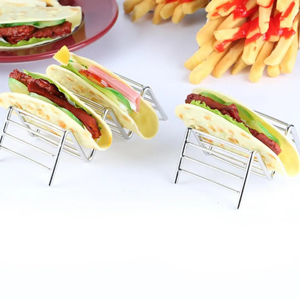 Tacos Holder Stainless Steel Hard Wave Mexican Food Rack Stand Shell Taco Holder Pizza Roll Shelf Burrito Potato Chips Rack