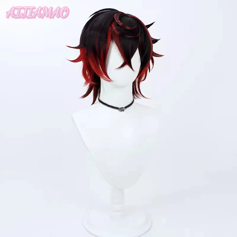 K9 Kuro Kurenai Cosplay Wig VTuber Black Red Short Heat Resistant Synthetic Hair Halloween Party Role Play Carnival + Wig Cap