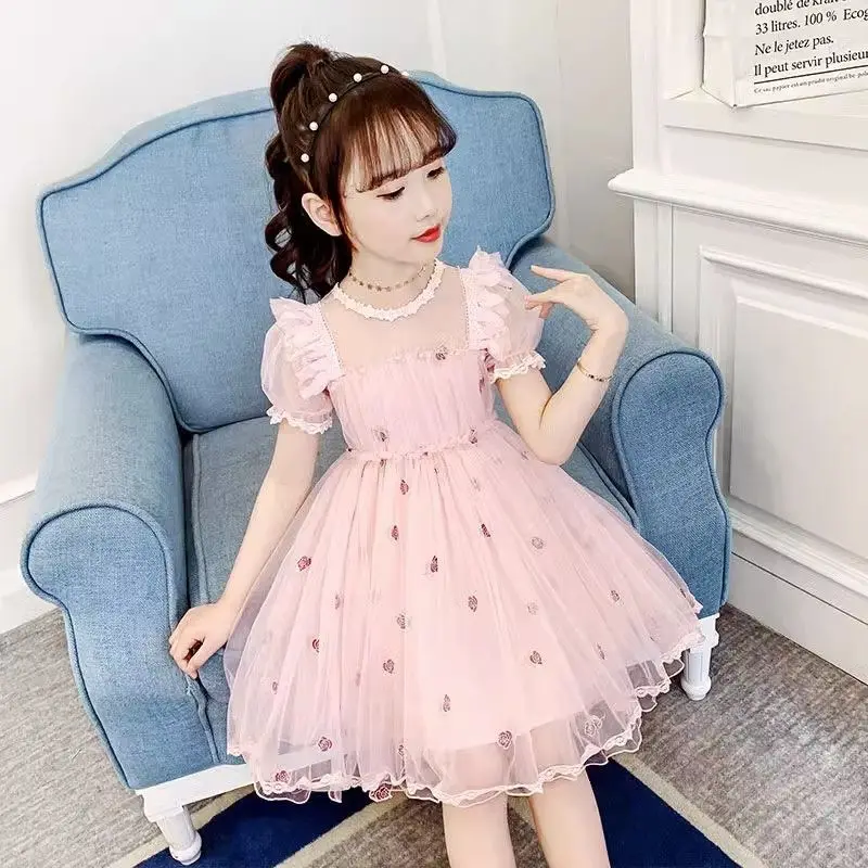 

Summer New Children's Clothing Children's Short-Sleeved Dress Little Girl Trendy Princess Skirt Girls Floral Skirt Trendy Qingly