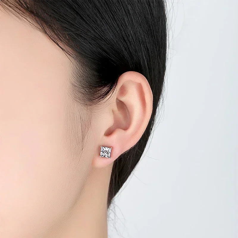 NeeTim 1ct Princess Cut Moissanite Earrings for Women S925 Sterling Silver with Gold Plated Ear Studs Wedding Party Fine Jewelry
