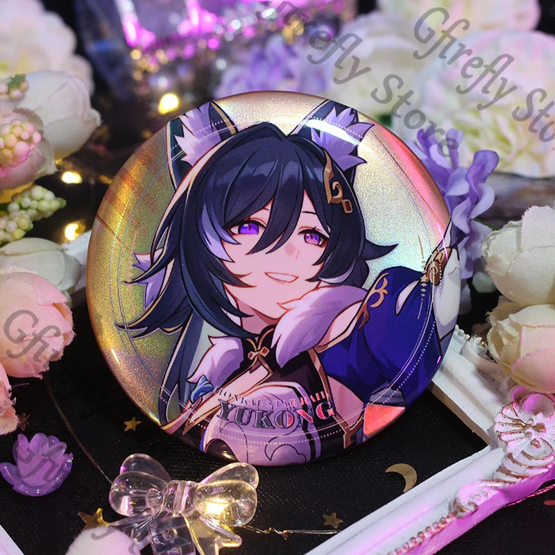 

Honkai: Star Rail Double Flash Laser Tinplate Badge Brooch Cosplay Yukong Kafka Bronya Reflect Light Emblem Breastpin Decor