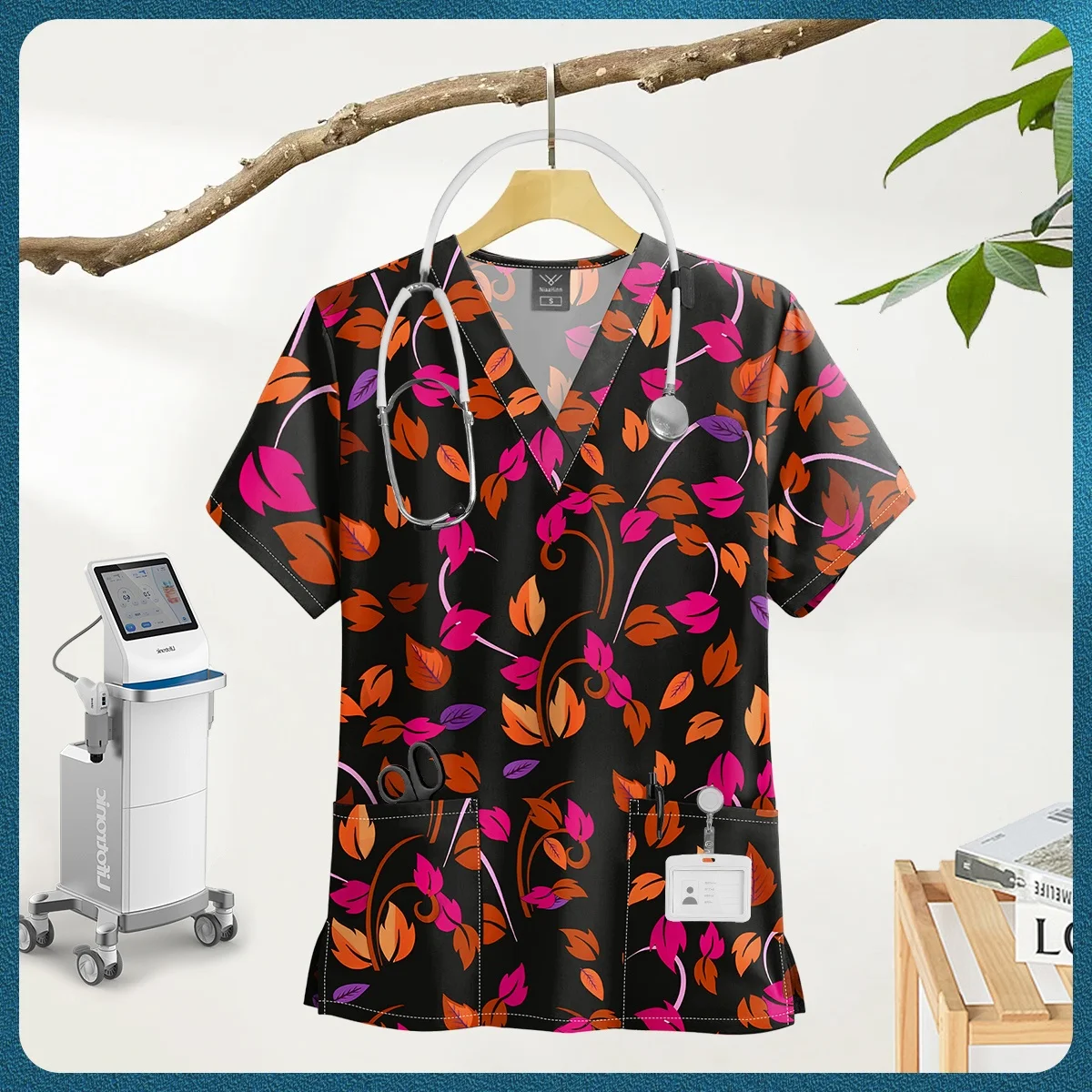 Women's Nursing Clothing High-quality Cartoon Print Top Nurse Accessories Hospital Doctor Medical Uniform Beauty Salon Work Tops