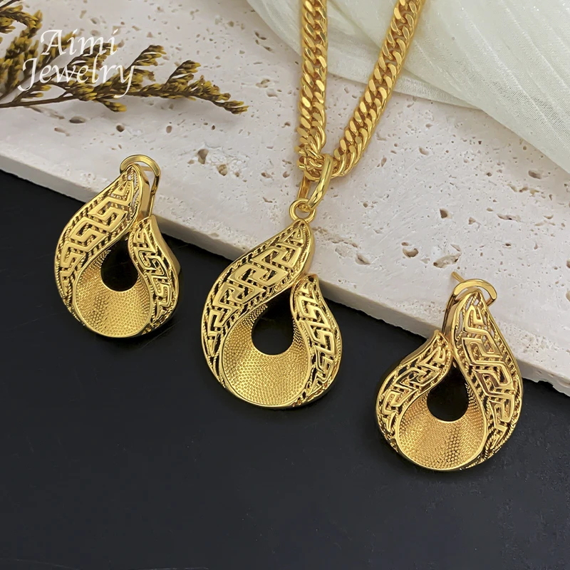 Brasilianischer Original-Anhänger mit Kette, afrikanisches 18K vergoldetes Kupfer-Schmuckset, Ohrringe, Halskette, Braut-, Hochzeits- und Partygeschenke – Detail 3