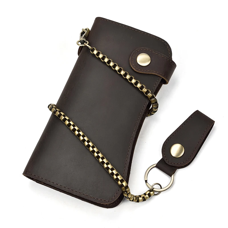 Fashion genuine leather phone purse wallet long purse vintage style with iron chain clip wallet long wallet zipper purse for man