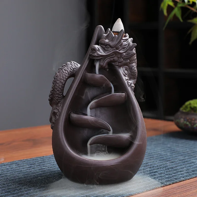 Reflux Incense Burner Handmade Ceramic Purple Sand Home Zen Garden Decoration Smoke Waterfall Incense Seat Living Room Ornaments