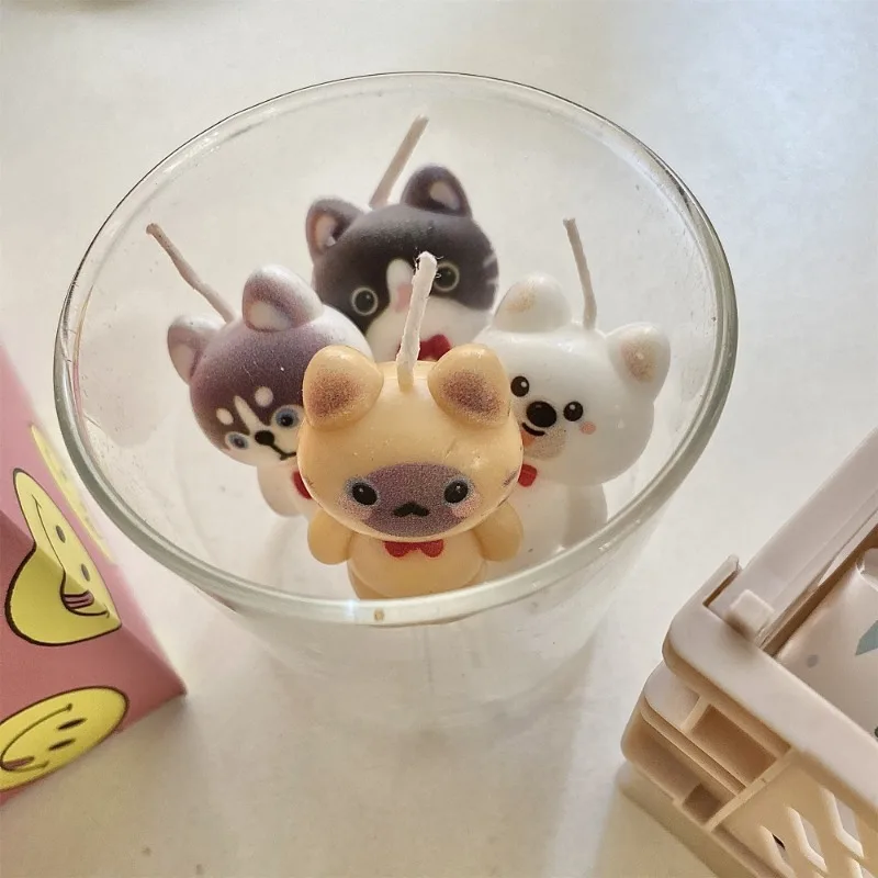 3pcs Cat Dog Birthday Candles Cake Decoration Kids Puppy Cake Toppers Pet Birthday Candles Party Baking Supplies