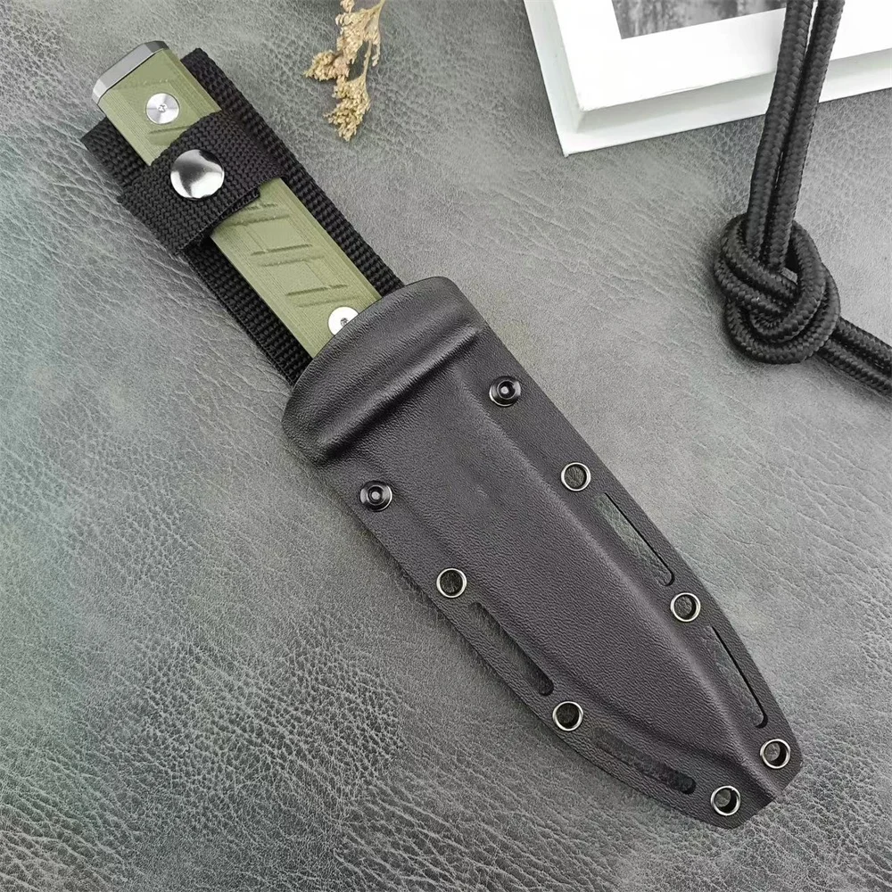 Model 0006 Fixed Blade Knife D2 Clip Point Blade Green G10 Handles with Kydex Sheath Outdoor EDC Tactical Military Knife