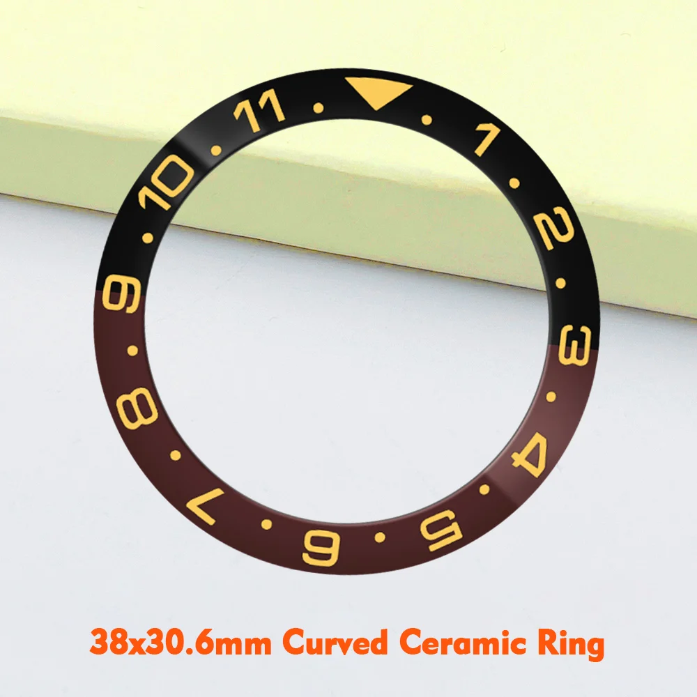 ขอบหน้าปัดเซรามิกโค้ง 38x30.6 มม. 12H GMT สำหรับใส่กับตัวเรือนนาฬิกา NH35 NH36 SUB รุ่น SKX007 และ SRPD