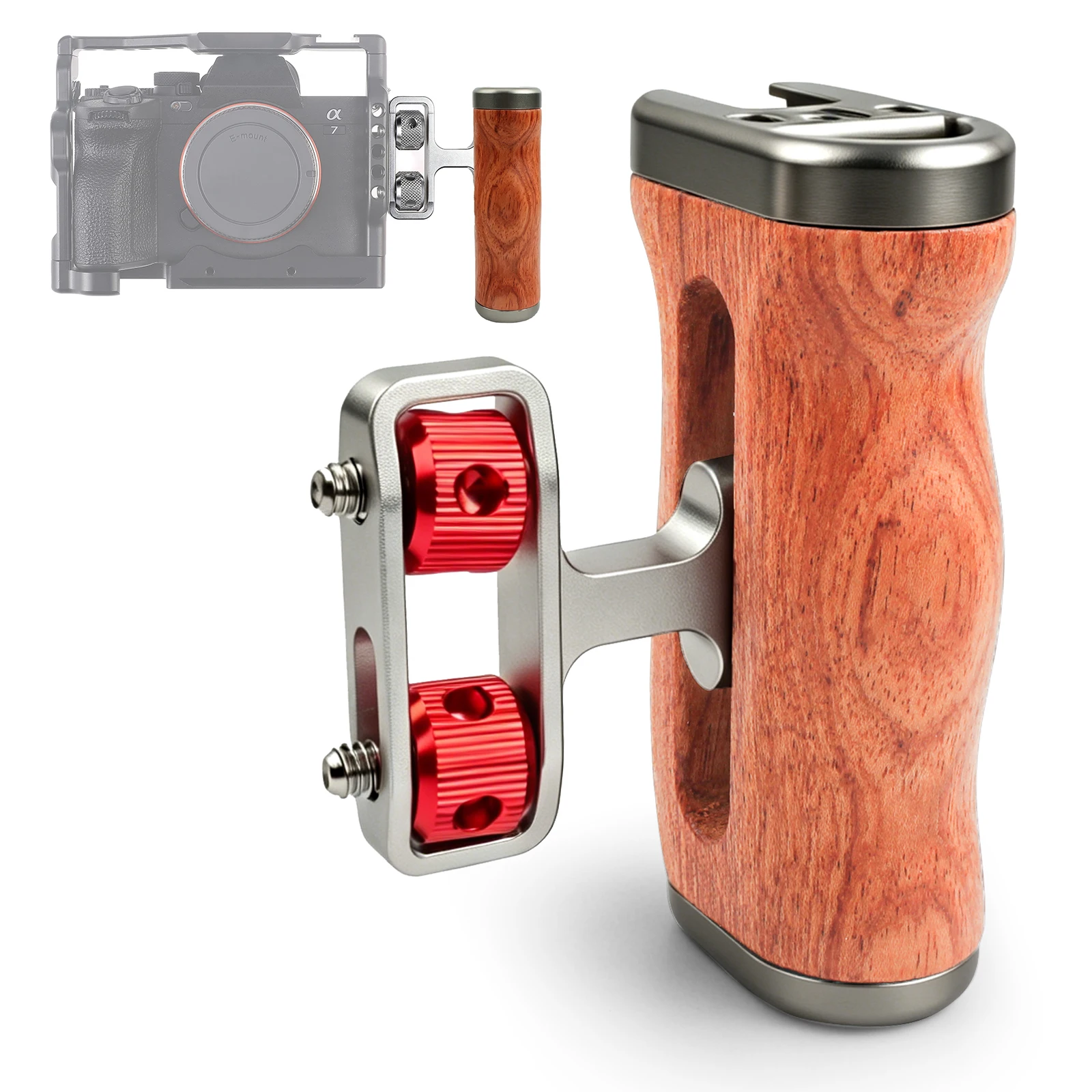 

Adjustable Left/Right Camera Cage Handle, Side Wooden Handle Grip for DSLR/Vlog Camera Cage and Camnera Accessories - Rosewood