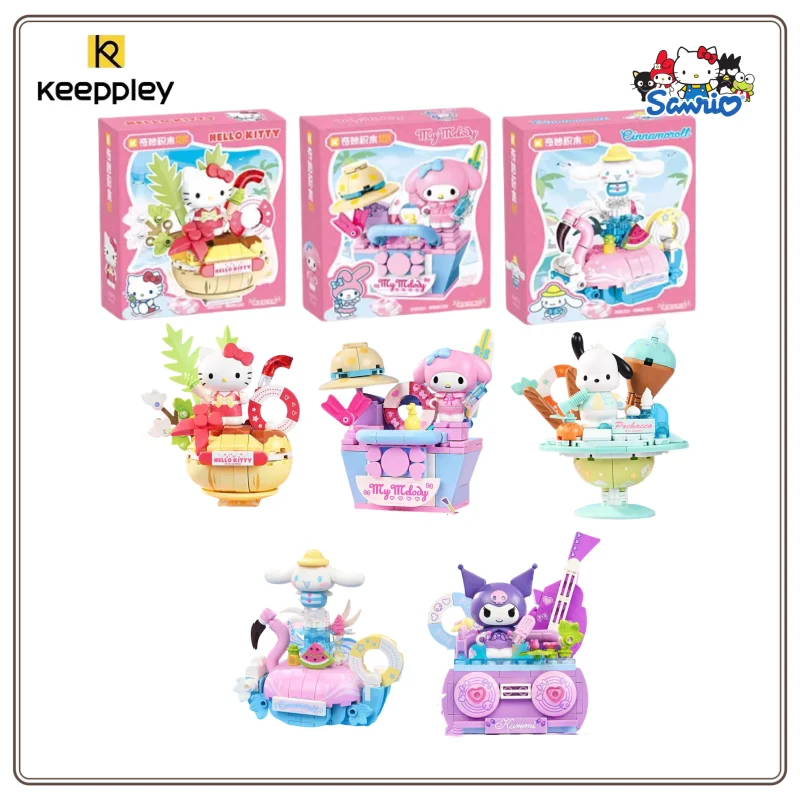 

Новые строительные блоки Keeppley Sanrio, серия летних вечеринок, игрушки Kuromi, подарочная модель, подарок на день рождения, сращивание строительных блоков, игрушка