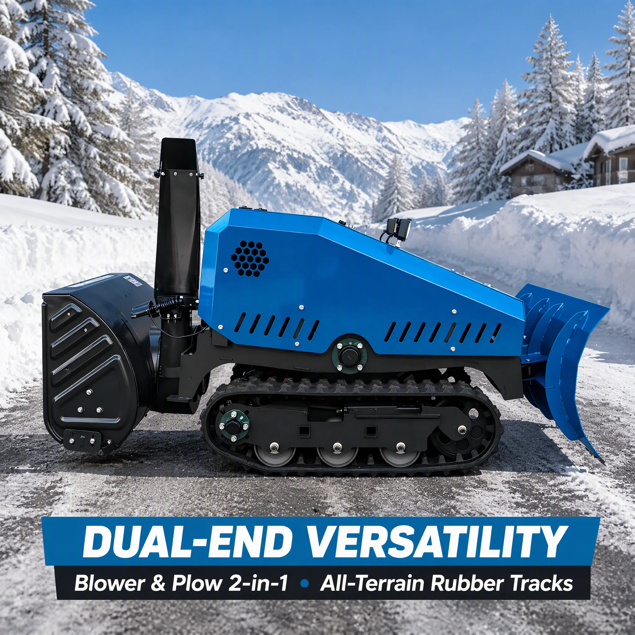 Municipal Highway RC Tracked Snow Blower Heavy Duty Diesel 16HP 48V 3000W Self-Generating Crawler Snow Plow SAS800