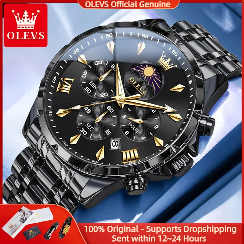 

OLEVS 3653 Moon Phase Men Watch Luxury Brand Quartz Watch Fashion Original Waterproof Luminous 24-hour Automatic Date Men Watch