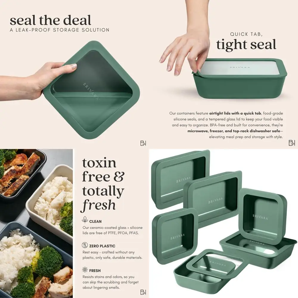 

Стеклянные контейнеры для хранения продуктов - без BPA, многоразовые, нетоксичные, набор для приготовления еды со стеклянными крышками, 6 предметов, удобное хранение [Сосна]