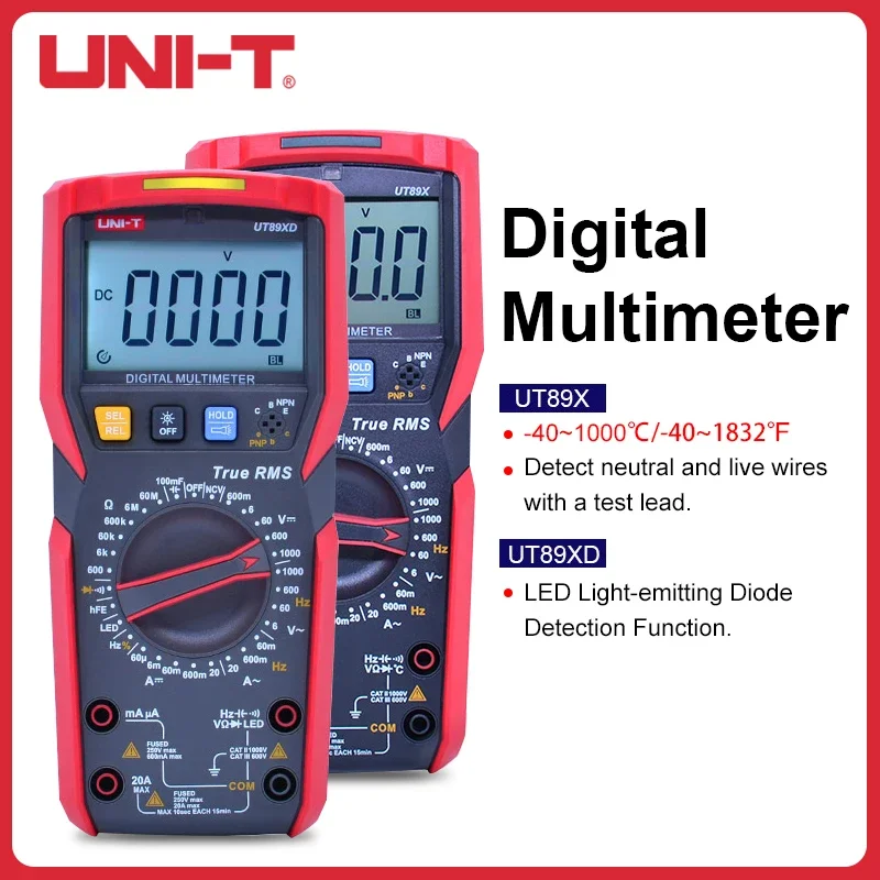 UNI-T Digital Multimeter AC/DC Ammeter Voltmeter Backlight True RMS Capacitor Diode Tester UT89X/UT89XD/UT89XE With EVA Box