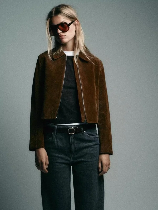 Autunno 2025 Nuovo Retro Sle Cappotto da donna in pura pelle Jaet con colletto con cerniera Cappotto in fibra di poliestere con vestibilità comoda