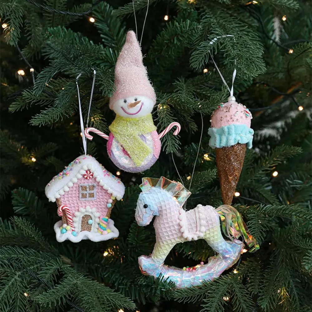 

Cute Christmas Ice Cream Pendant Foam DIY Snowman Pony Ornaments Realistic Pink Christmas Tree Hanging Decoration