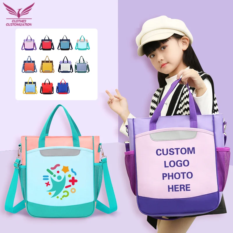 Custom logo Student Schoolbag boys and girls One-shoulder Handbag personality customization school bag Children's Tutoring Bag