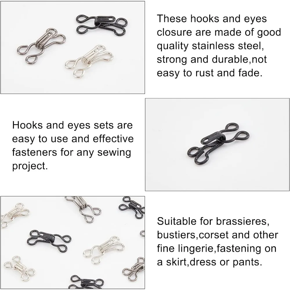 90 Sets 3 Sizes Sewing Hooks and Eyes Closure Iron Bra Hooks Replacement with a Plastic Box for Clothing Jacket Skirt Trousers