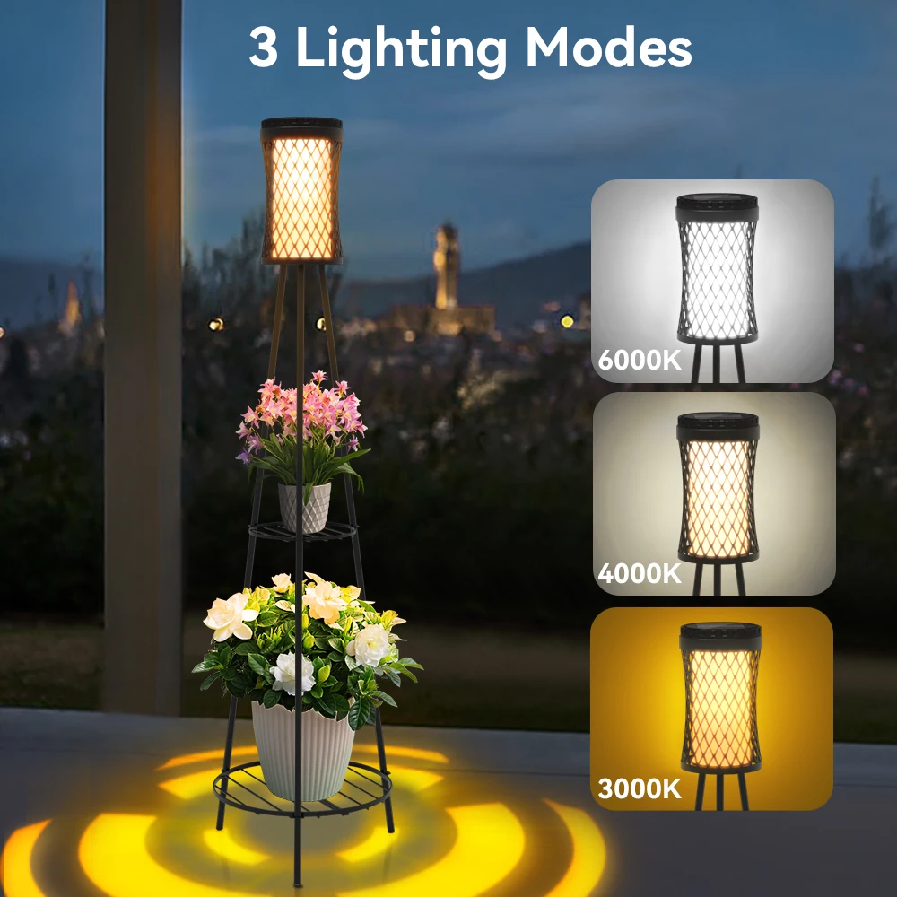 

High Quality Double Layered Plant Stands Floor Lamp Solar Power Outdoor Waterproof LED For Patio/Garden/Pathway Decoration