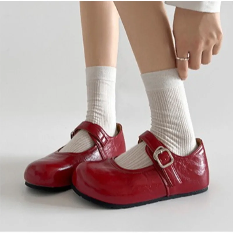 

Vintage Spring Autumn Thick Bottom Women Flats Concise Shallow Round Toe Shoes Ladies Eelgant Dress Mary Jane Shoes，French Style