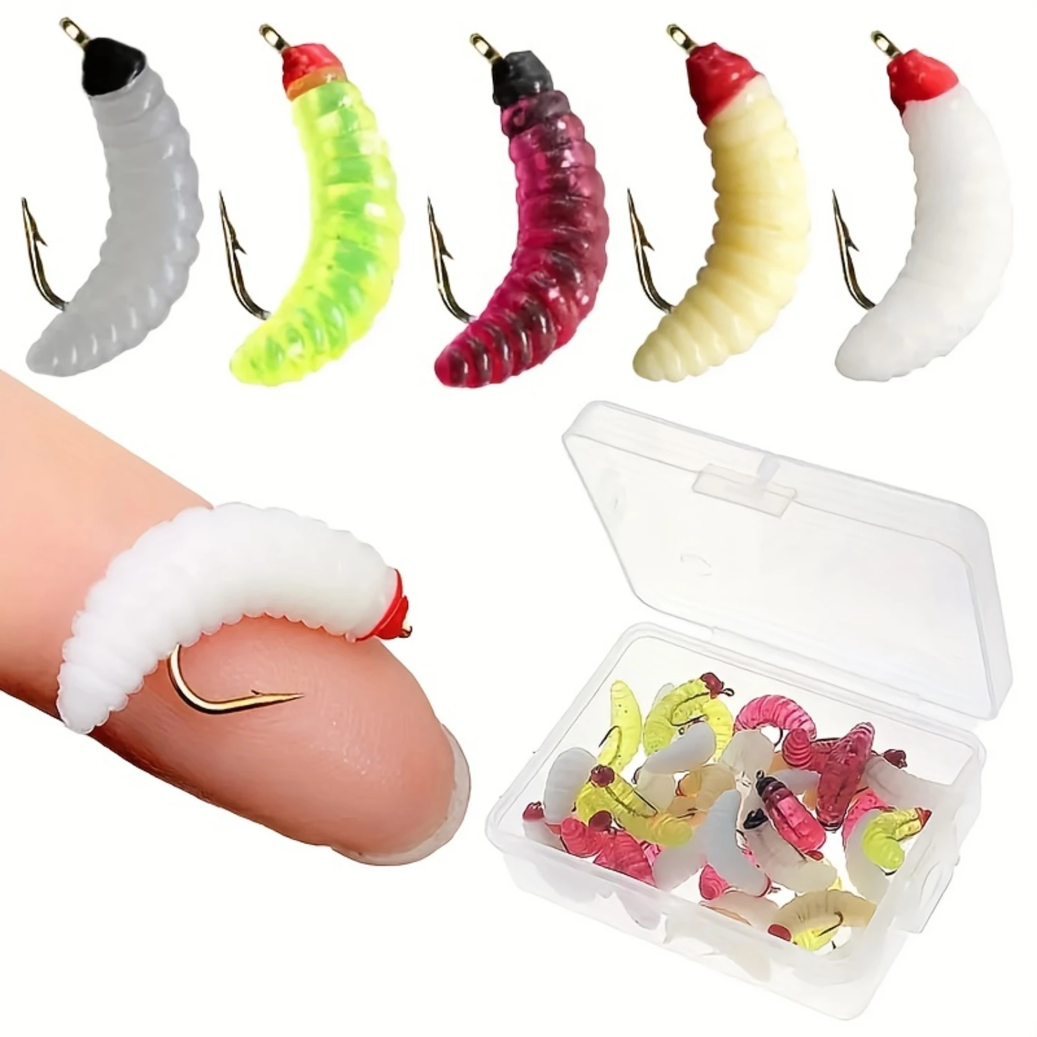 1pc 30pcs/box Realistic Maggot Fly Fishing Bait - Effective Trout Worm Bait Hook - Premium Fishing Tackle