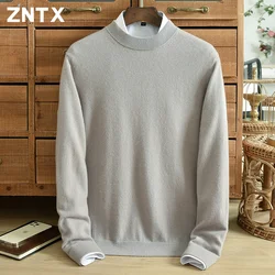 ZNTX-Suéter de caxemira puro masculino, gola alta meia, versão coreana simples da juventude, suéter de malha de cor sólida, gola redonda casual