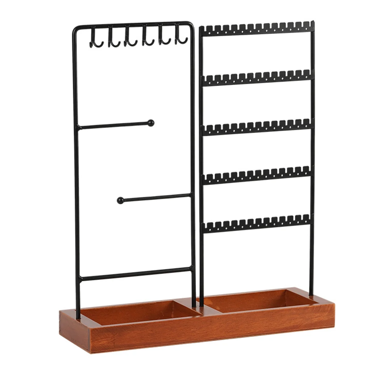 Earrings Hanger Iron Stand 5 Tier Earrings Rack with Wooden Base for Earrings Necklaces Bracelets Rings-Black