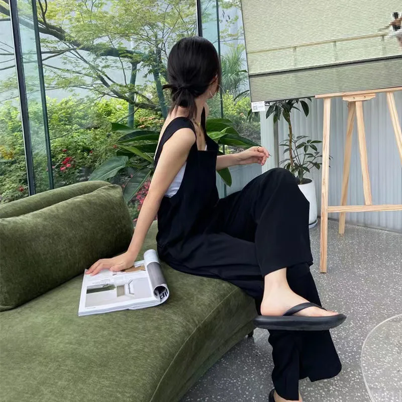 กางเกงขายาวทรงหลวมสไตล์เกาหลีสำหรับผู้หญิง ใส่สบาย ช่วยพรางหุ่น ทรงลำลอง แบบชิ้นเดียว สไตล์ฮ่องกง