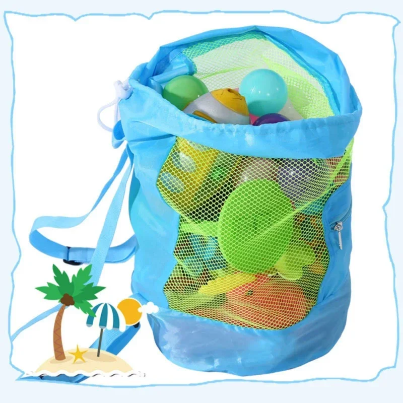 2024 New Foldable Beach Toy Bag Beach Storage Pouch Tote Mesh Bag Travel Toy Organizer Sundries Net Drawstring Storage Backpack