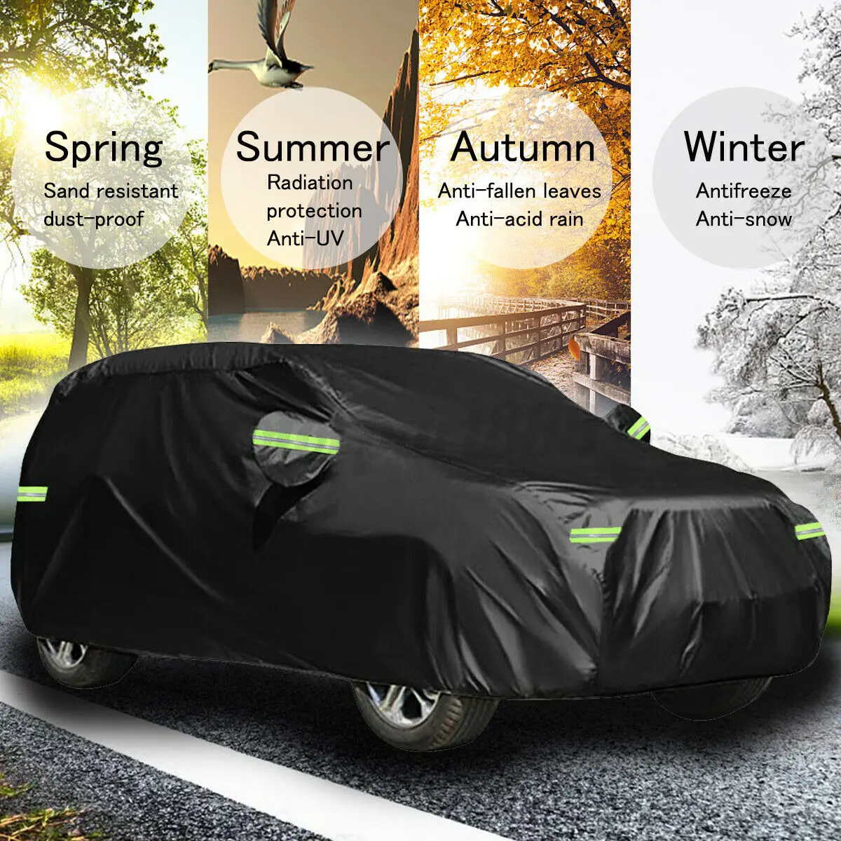 Universal SUV/Sedan Full Car Covers Outdoor Waterproof Sun Rain Snow Protection UV Car Zipper Design Black Car Case Cover M-XXL