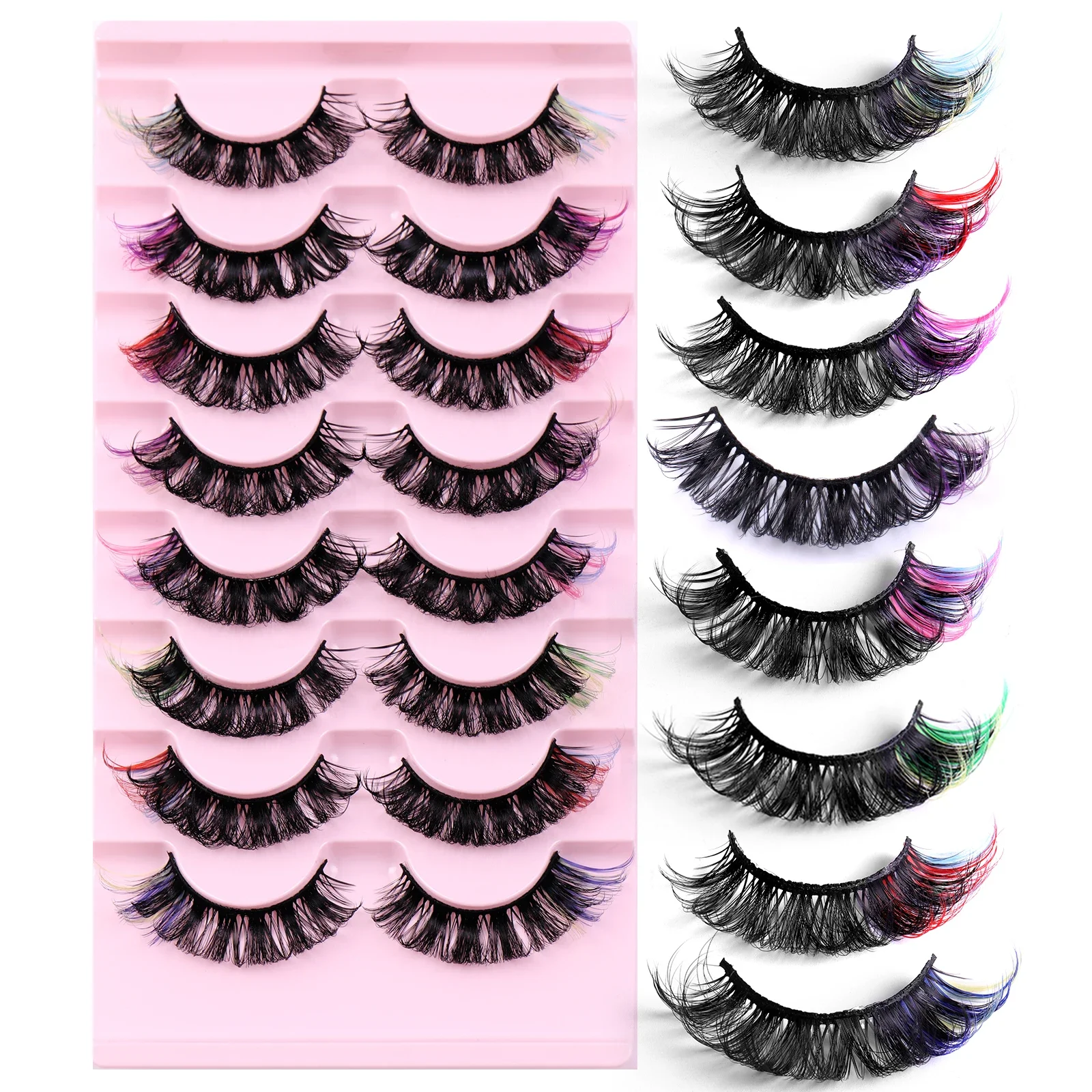 8 Pairs 3D Mink Colored False Eyelashes Dramatic Eyelash Extension Natural Fluffy Lashes