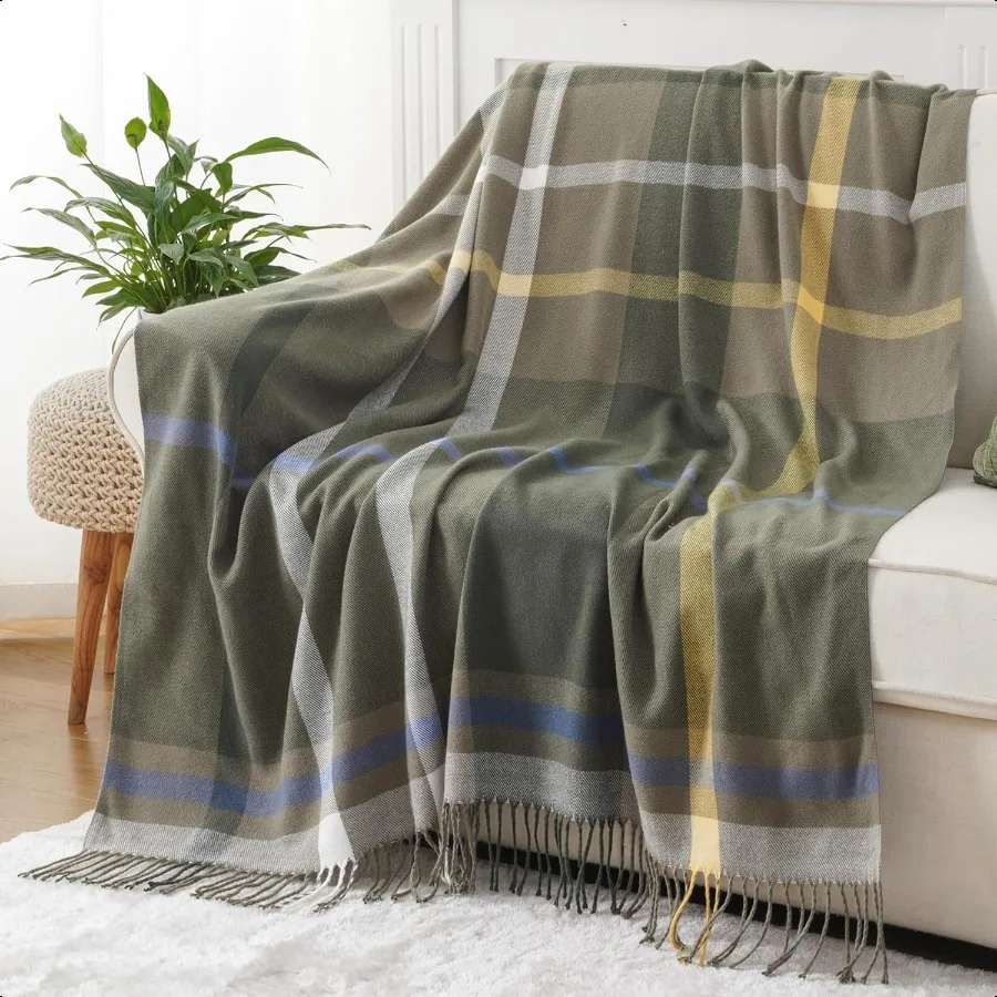 

Olive Green Plaid Throw Blanket for Couch Army Green Plaid Blanket Buffalo Checkered Blankets Lightweight Farmhouse Outdoor Thr