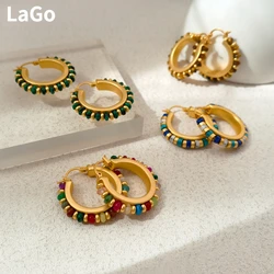 Fashion Jewelry Multi Color Green Blue Colorful Bead Stones Earrings For Women Girl Gift Hot Sale Design Hoop Accessories