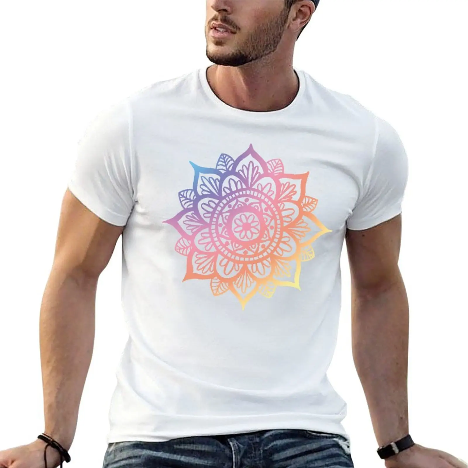 

Colorful Rainbow Mandala T-Shirt man t shirts graphic t shirt personalised men t shirt cotton 100% T-shirt