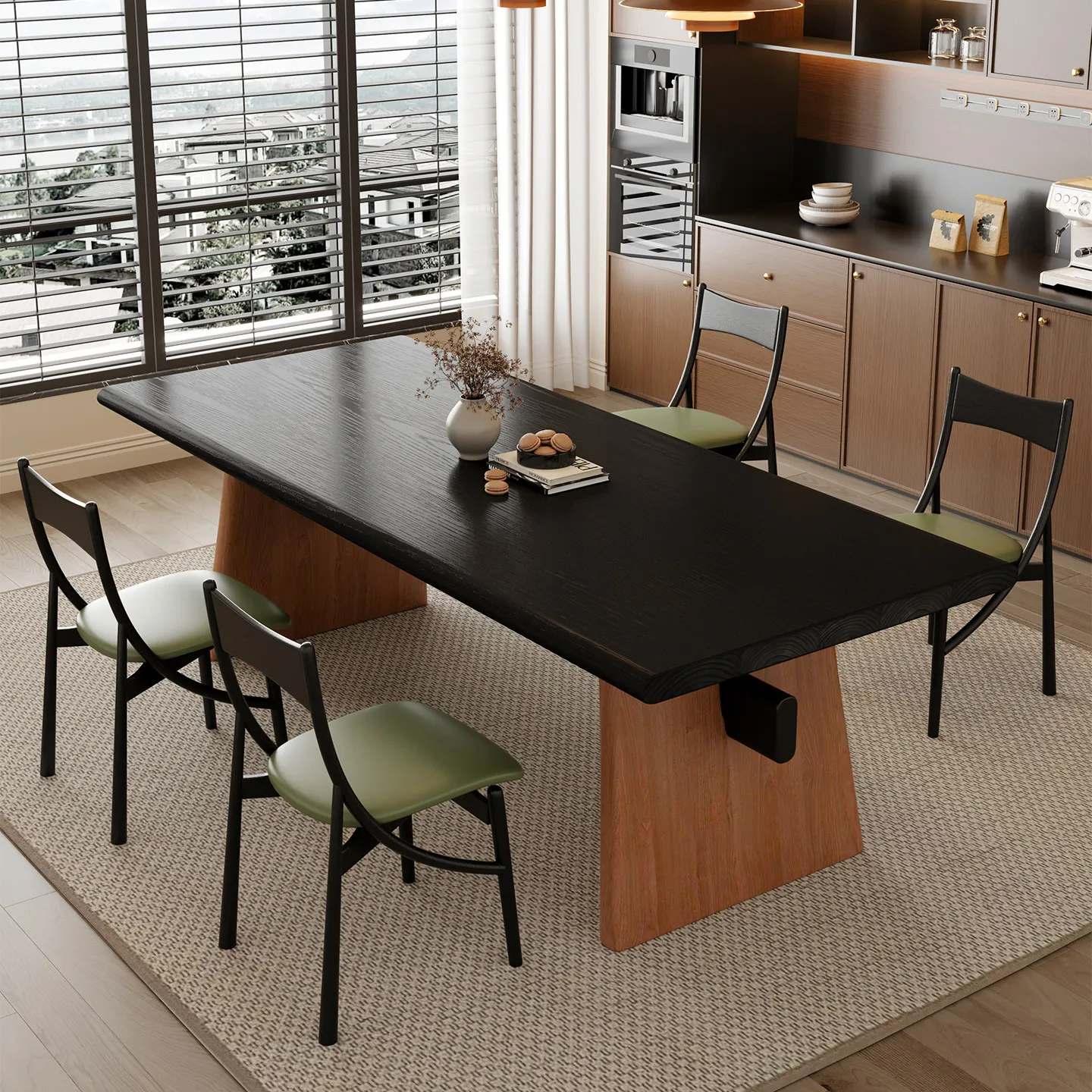 Medieval style all-solid wood designer tables and chairs children's learning large board desk tea integrated rectangular black t