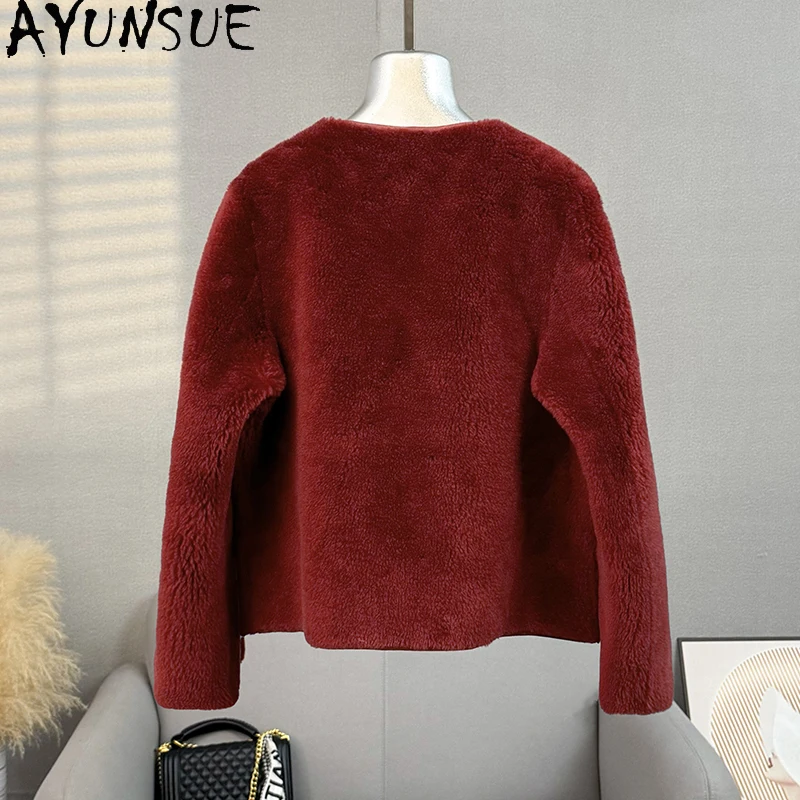 AYUNSUE 100% Naturalna Wełna Damska Kurtka Modna Kurtka z Granulowanego Futra Jagnięcego Odzież Damska Wysokiej Jakości Okrycia Wierzchnie Ropa Para Mujer