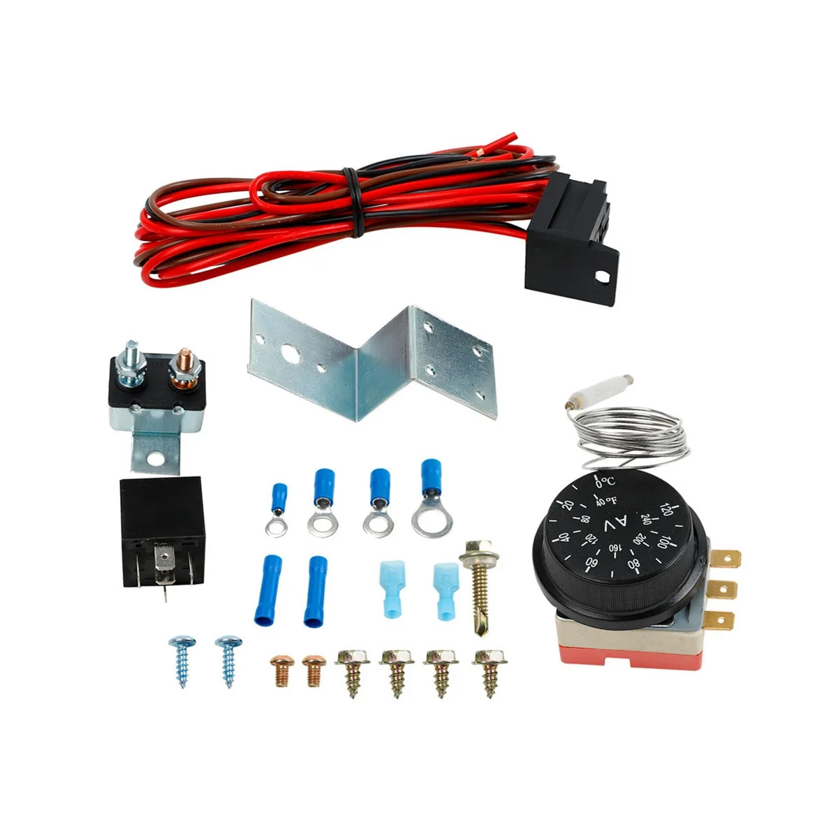 12V Electric Radiator Fan Thermostat Controller Kit Cooling Fan Wiring Relay Wire Kit for Car Truck