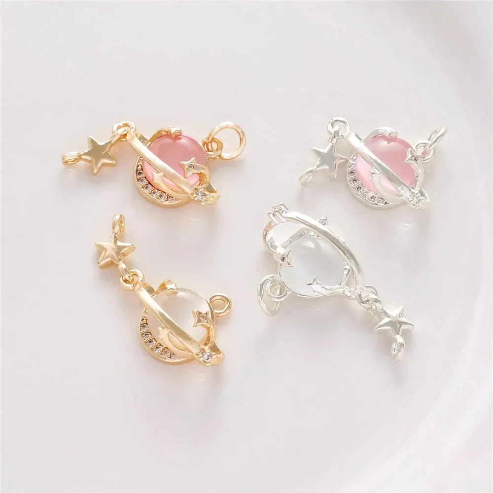 

14K Gold Inlaid Opal Zircon Star Moon Universe Planet DIY Bracelet Necklace Earrings Accessories