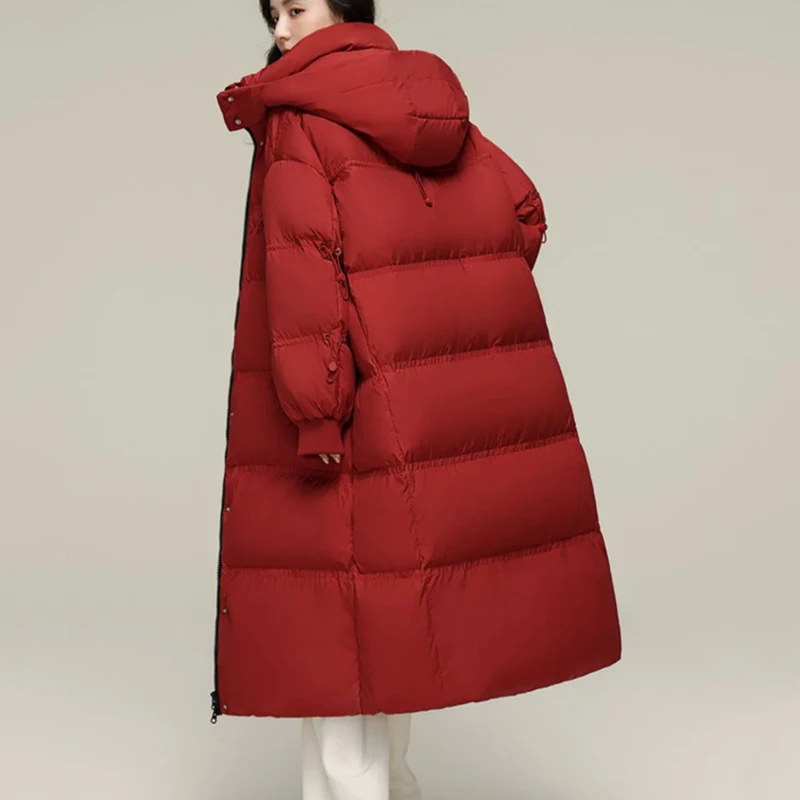 Moda parker casaco de pato branco para baixo feminino com capuz quente jaqueta 2025 inverno nova alta qualidade jaqueta feminina h766