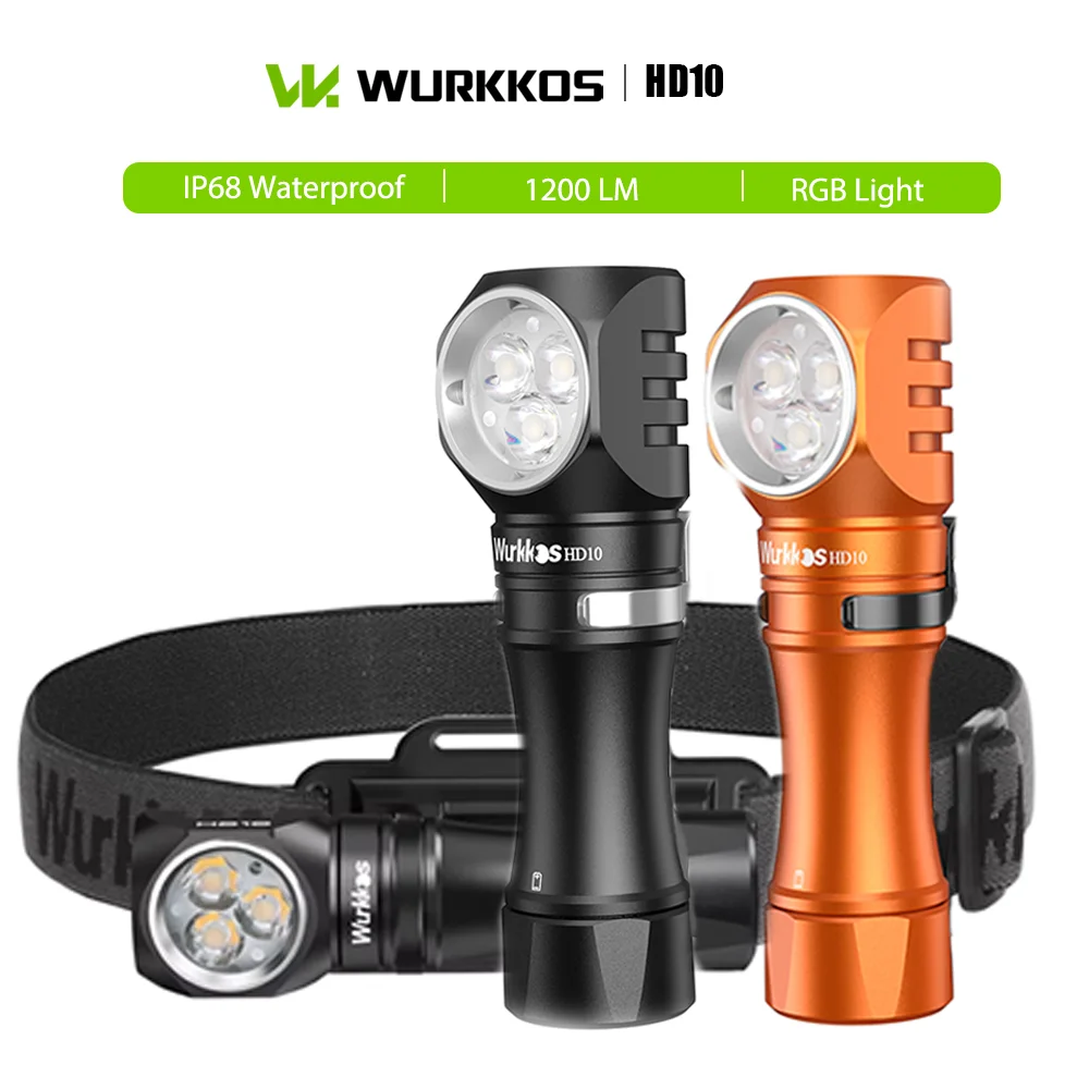 

Компактный фонарь Wurkkos HD10 EDC, 1200 лм, IP68, легкий налобный фонарь с аккумулятором 14500, RGB-подсветкой Anduril 2.0 для рыбалки и походов