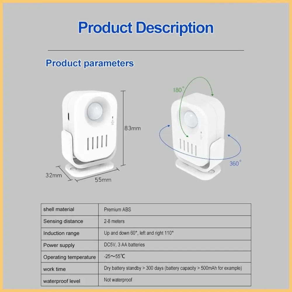 Security Alarm Smart Voice-Activated Doorbell Infrared Motion Sensor Anti-theft Intelligent Welcome Doorbell