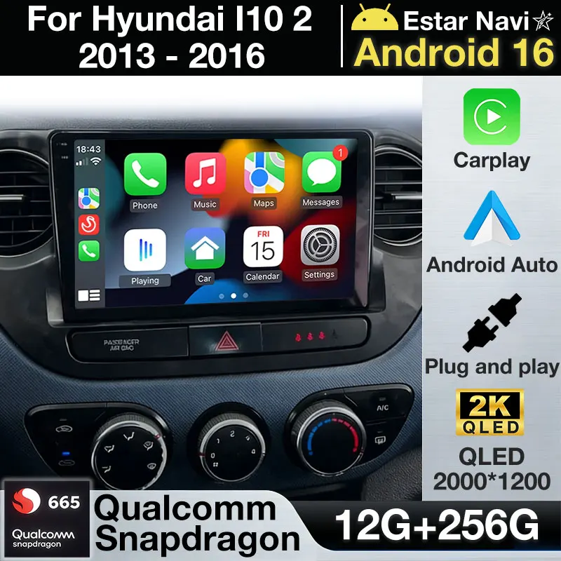 Android 16 Wireless Carplay For Hyundai I10 2 2013 - 2016 WIFI BT Multimedia Stereo Video Navigation 360 Camera Car Radio Player