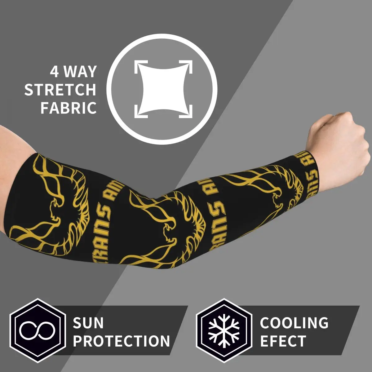 أكمام ذراع ذهبية من Trans Am Firebird Bandit للرجال والنساء للحماية من أشعة الشمس فوق البنفسجية وتغطية الوشم الرياضية والتبريد وركوب الدراجات