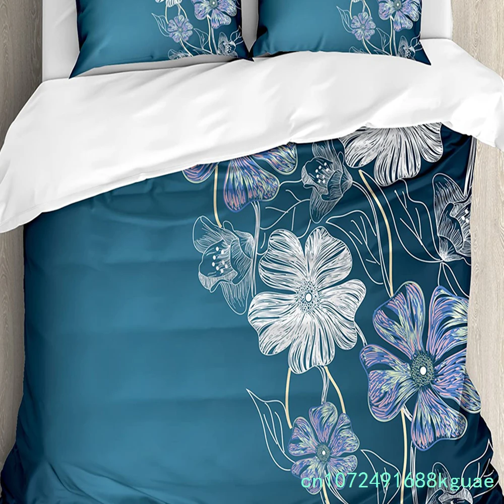 Art Bedding Set Comforter Duvet Cover Pillow Shams Hand Drawn Cherry Blossoms Fantasy Bridal Garden Bedding Cover Double Bed Set