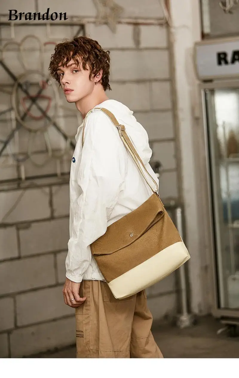 Korean style men's and women's universal temperament crossbody commuting simple one shoulder ins large capacity canvas bag